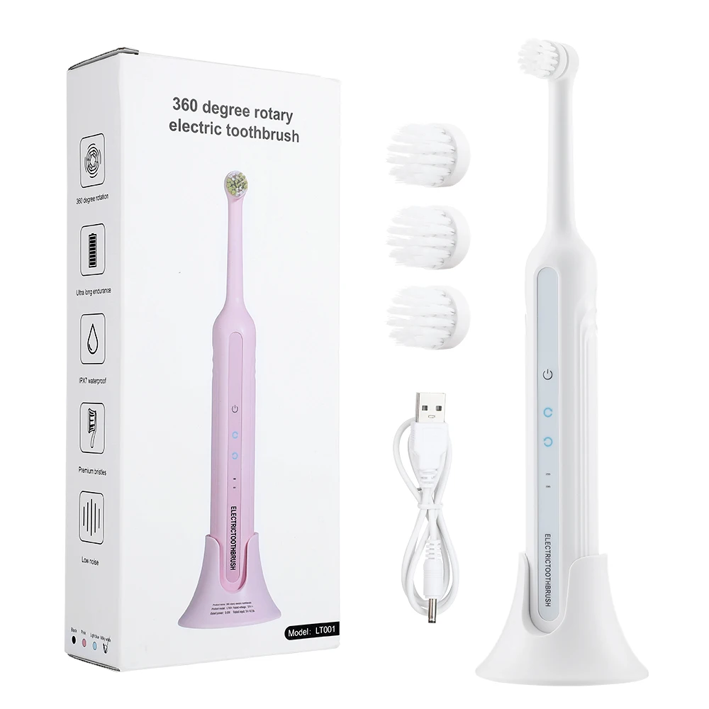 Rotary Electric Toothbrush with Base Rechargeable Dental Automatic High Frequency Vibration Tartar Stains Remove Teeth Whitening