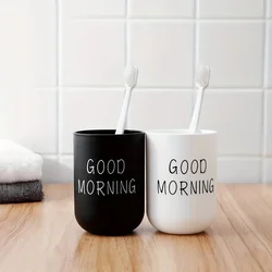 1pc/2pcs/3pcs Slogan Graphic Mouthwash Cup, Simple Couple Toothbrush Cup, Plastic Gargle Cup, Bathroom Tumbler, Bathroom Accesso