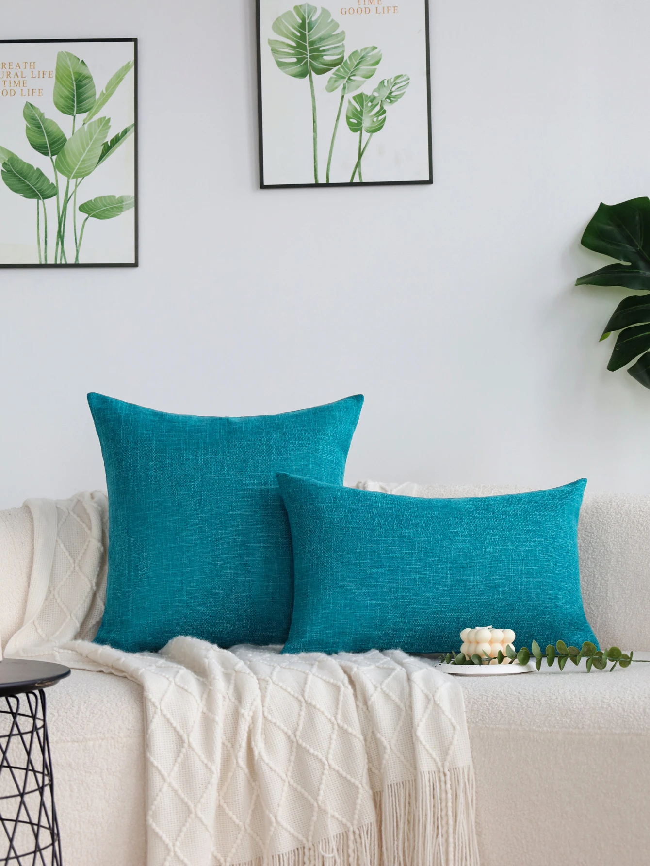 Teal Soft Cushion Cover Decorative Solid Color Linen Pillowcase for All Seasons Multi-size Home Sofa Customizable Pillow Cover