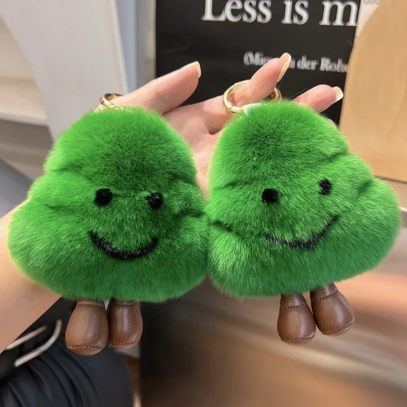 Cute Real Otter Rabbit Fur little tree Car Keychain Pendant, Popular Plush Ball doll Bag Accessory Gift