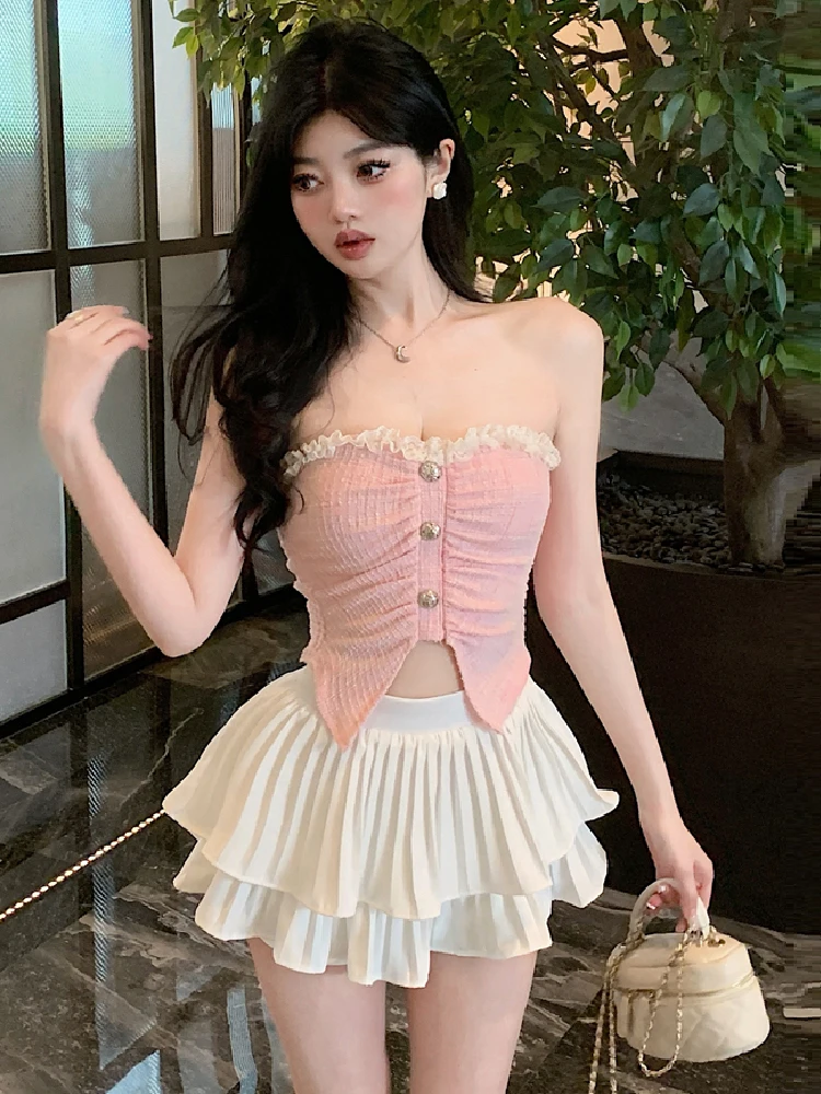 

Наряд подружки невесты Sweet Pure Desire, укороченный топ, облегающий асимметричный жилет на бретельках, комплект пышной юбки с высокой талией