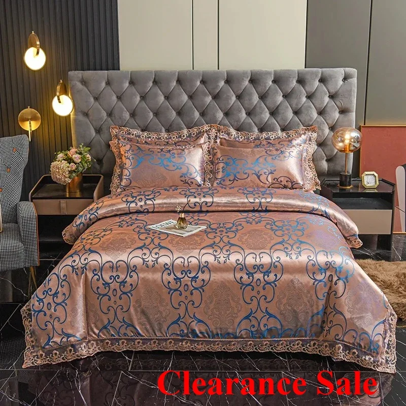 Clearance Sale 2025 European satin jacquard four-piece set, polished lace lace quilt cover, bed sheet, high-end bedding kit