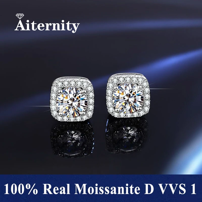 

Promotion Moissanite Earrings for Women Pass Diamond Test Pen 100% With Certificate Ear Studs 925 Sterling Silver Fine Jewelry