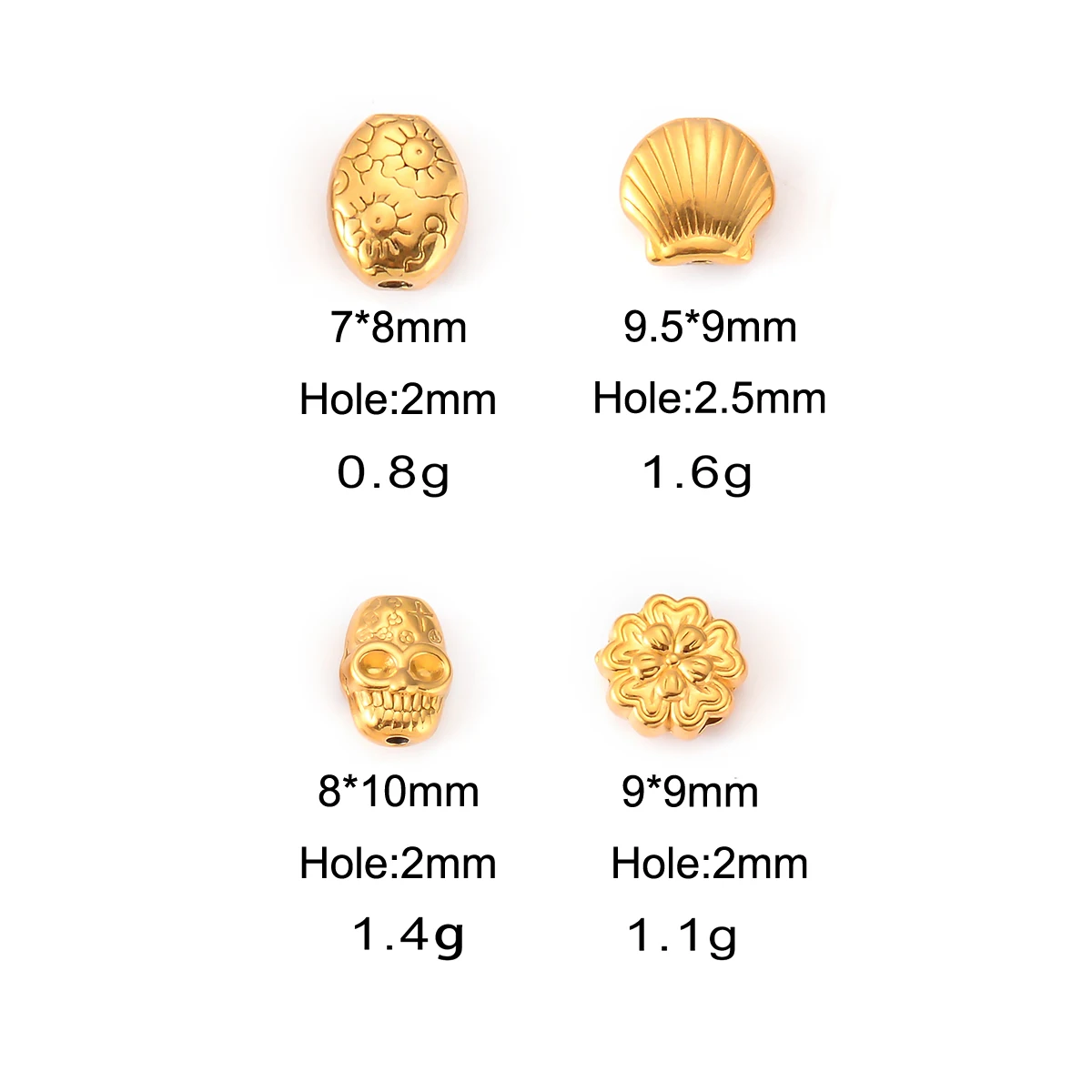 10pcs Exquisite Skull/Flower/Shell Stainless Steel Gold Color Loose Beads Charms Spacer DIY Bracelets Necklaces Supplies