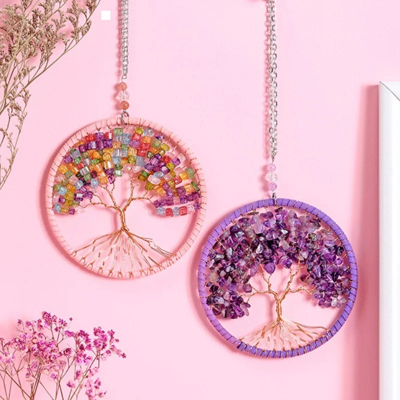 

1Pcs Life Tree Crystal Wall Pendant Natural Stones Amethyst Lapis Crafts Life Tree Jewelry Home Decor Pendant Birthday Creative