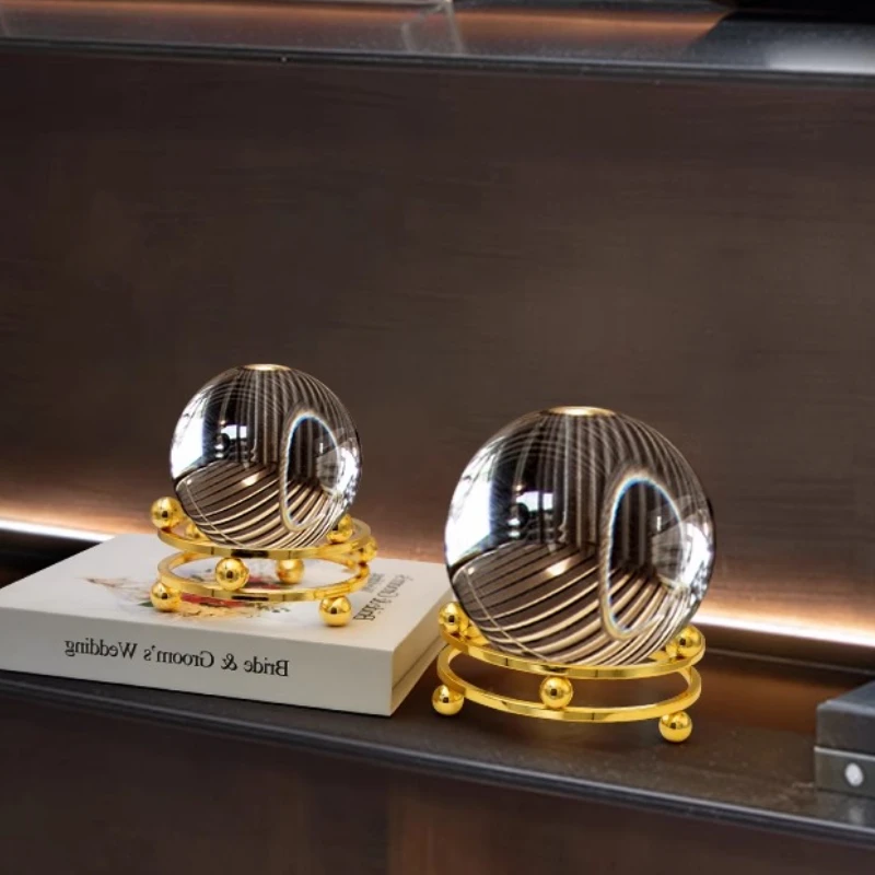 Luxury Crystal Glass Ball Ornament for Home Office Decoration Crafts Modern Elegant TV Cabinet Decor High-End Decorative Gift