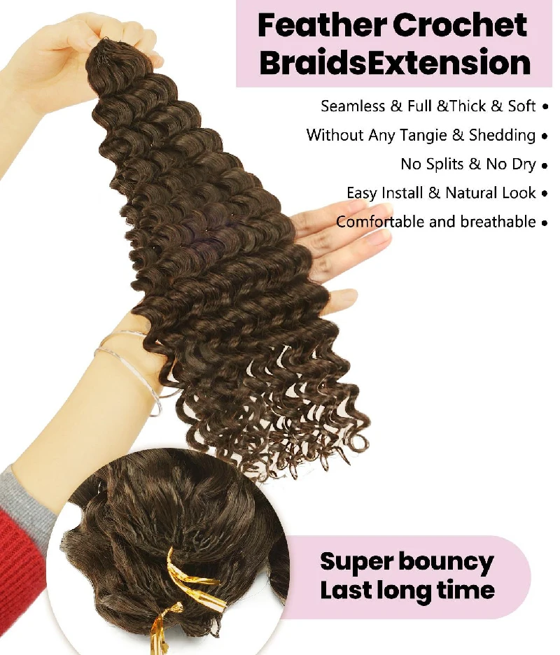 14-24'' Chocolate Brown Water Wave Crochet Human Hair Extensions Knotless Pre Separated Feathering 12A Grade 100% Human Hair