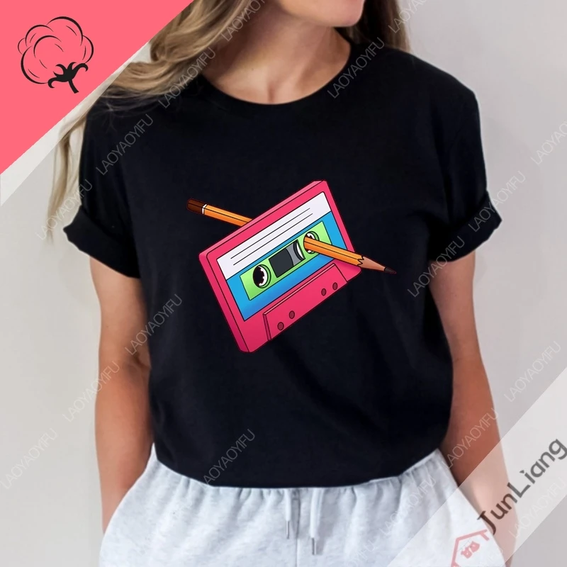 Colorful Music Cassette Men's T-shirts Tape Y2k Oversized T-shirt Streetwear Short Sleeve Tee Manga Mens Clothes Funny Gifts