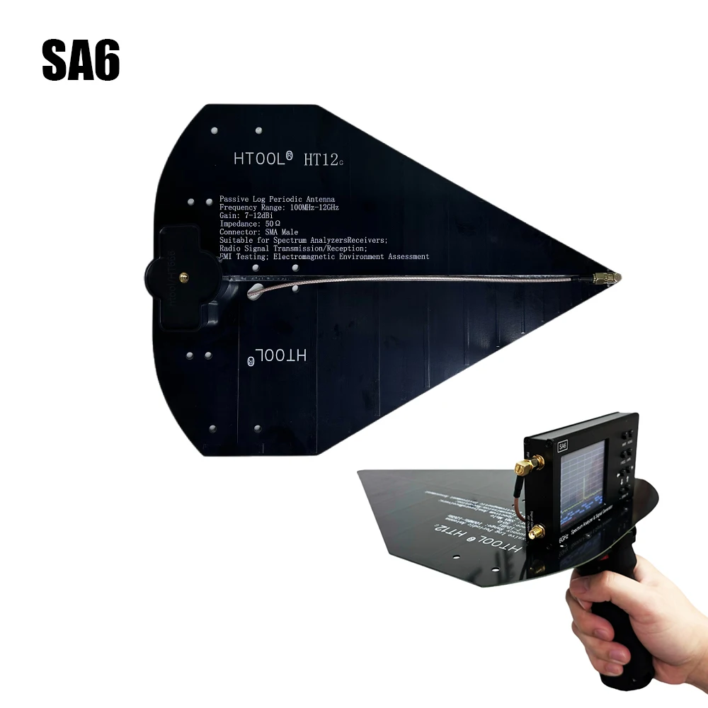 

SA6 HT12 Handheld Passive Log Periodic Antenna 0.1-12GHz Direction Antenna Highly Accurate Gain 7~12dBi Built-in Handle