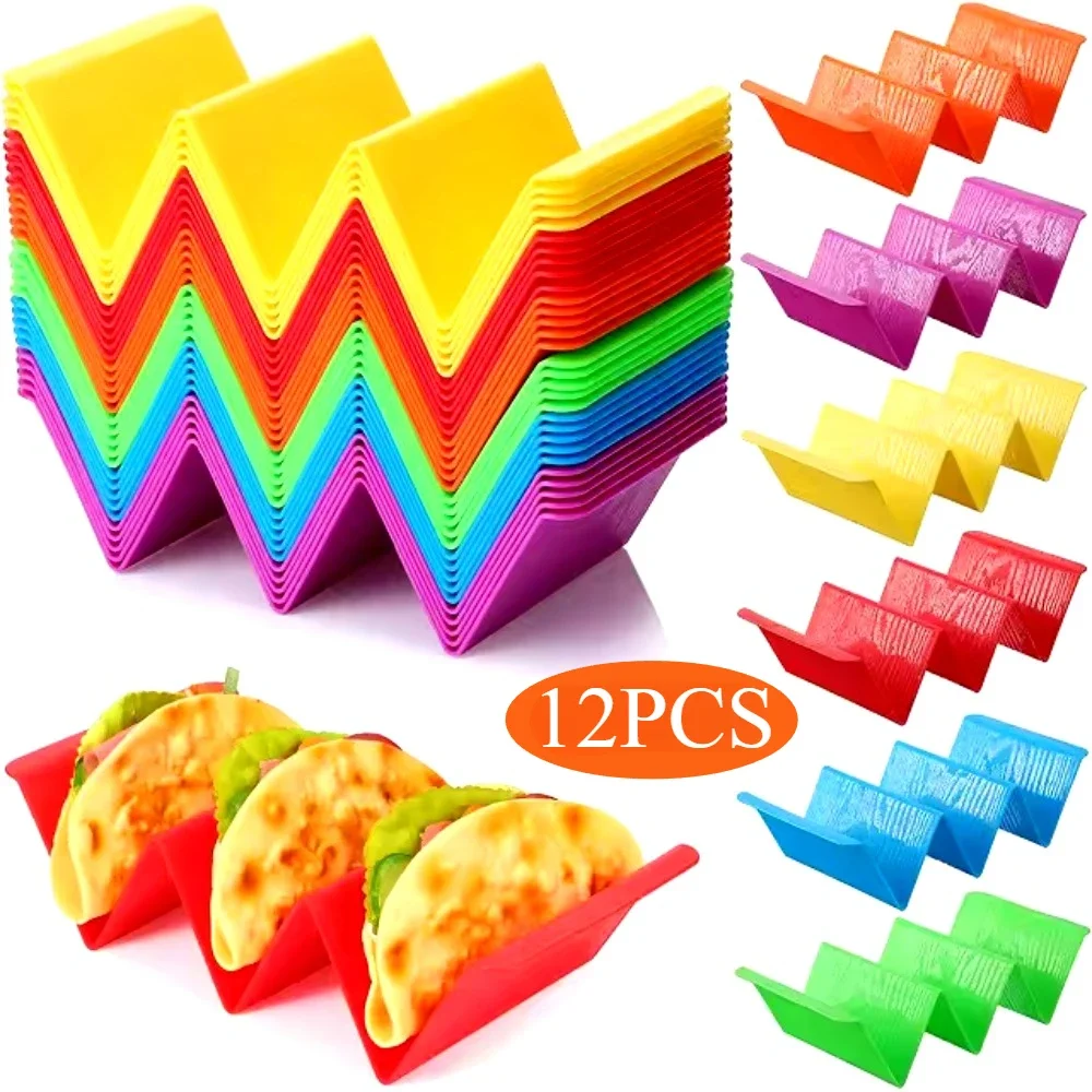 12PCS Colorful Taco Holder Mexican Pancake Rack Multicoloured Wavy Taco Holder Tortilla Tray Food Tray Rack Kitchen Baking Tools