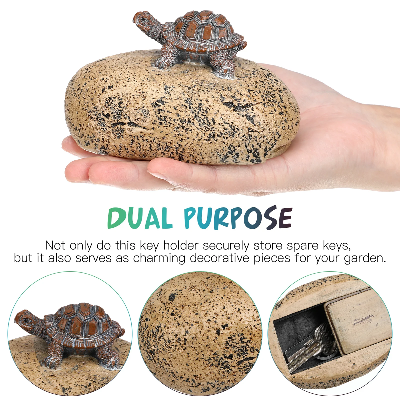 صندوق مفاتيح من الراتنج، تصميم سلحفاة صخرية نابضة بالحياة، حامل مفاتيح خارجي، تخزين مخفي، ديكور حديقة، مقاوم للماء، آمن #5