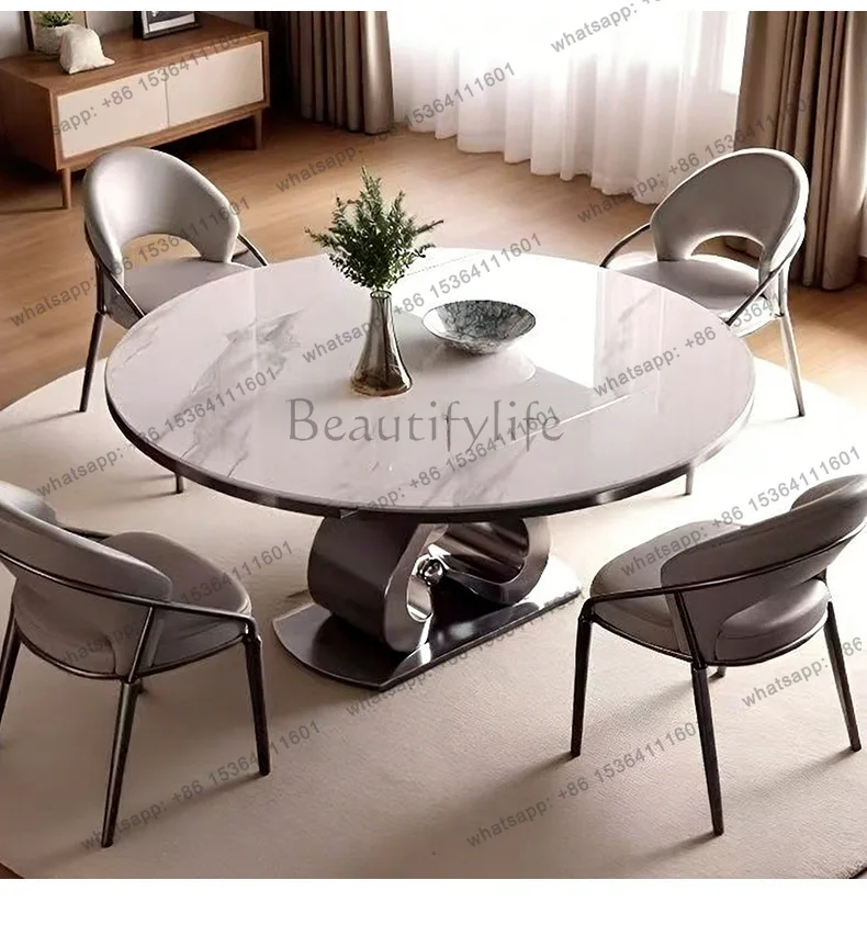 

Light luxury rock slab telescopic folding dining table square round dual-purpose stainless steel multi-functional dining table