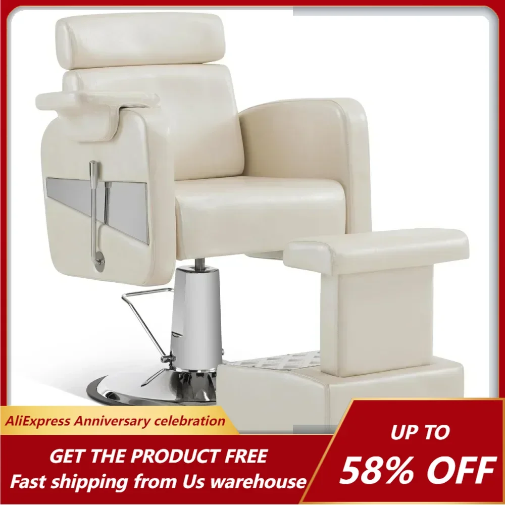 All Purpose Barber Chair with Removable Footrest, Reclining Adjustable Swivel Hair Styling Chair for Hair Stylist, Home Salon