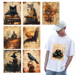 Heat Transfer Vinyl Patches for Clothing DIY, Vintage Cat Bat, Red Wine Glass, Thermal Stickers for T-shirt Applique, 25cm