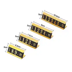 XL Gold Metal Price Sign Display Holder Slanted Arc L-Shape Frame Digit Adjustable Number Pricing Tag Block Counter Top Plate