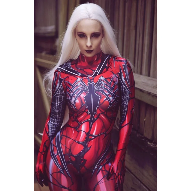 2025 New Halloween Red Gwen Stacy Spidermcosplay Costume Adults Kids Carnage Superhero Zentai Suit Female Girls Woman Full B abc