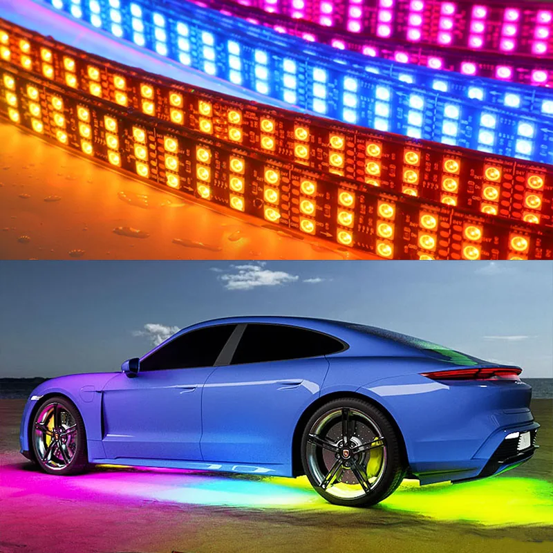 

Brightest Triple Row Under Glow IP68 Waterproof RGBIC Underbody LED Car Chasing 3 Row Underglow Light Kit for Car Truck Offroad