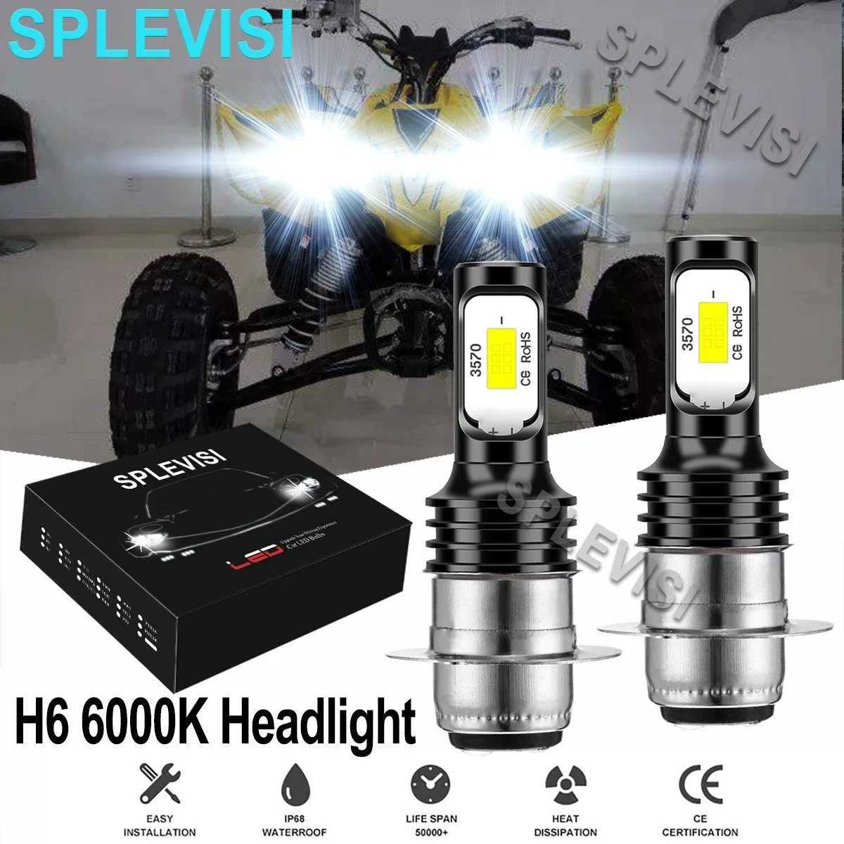 

2x 6000K LED Motorcycle Headlight Bulbs Pure White Kit For Yamaha Raptor 125 250 660R 700R YFM660R motorcycle led