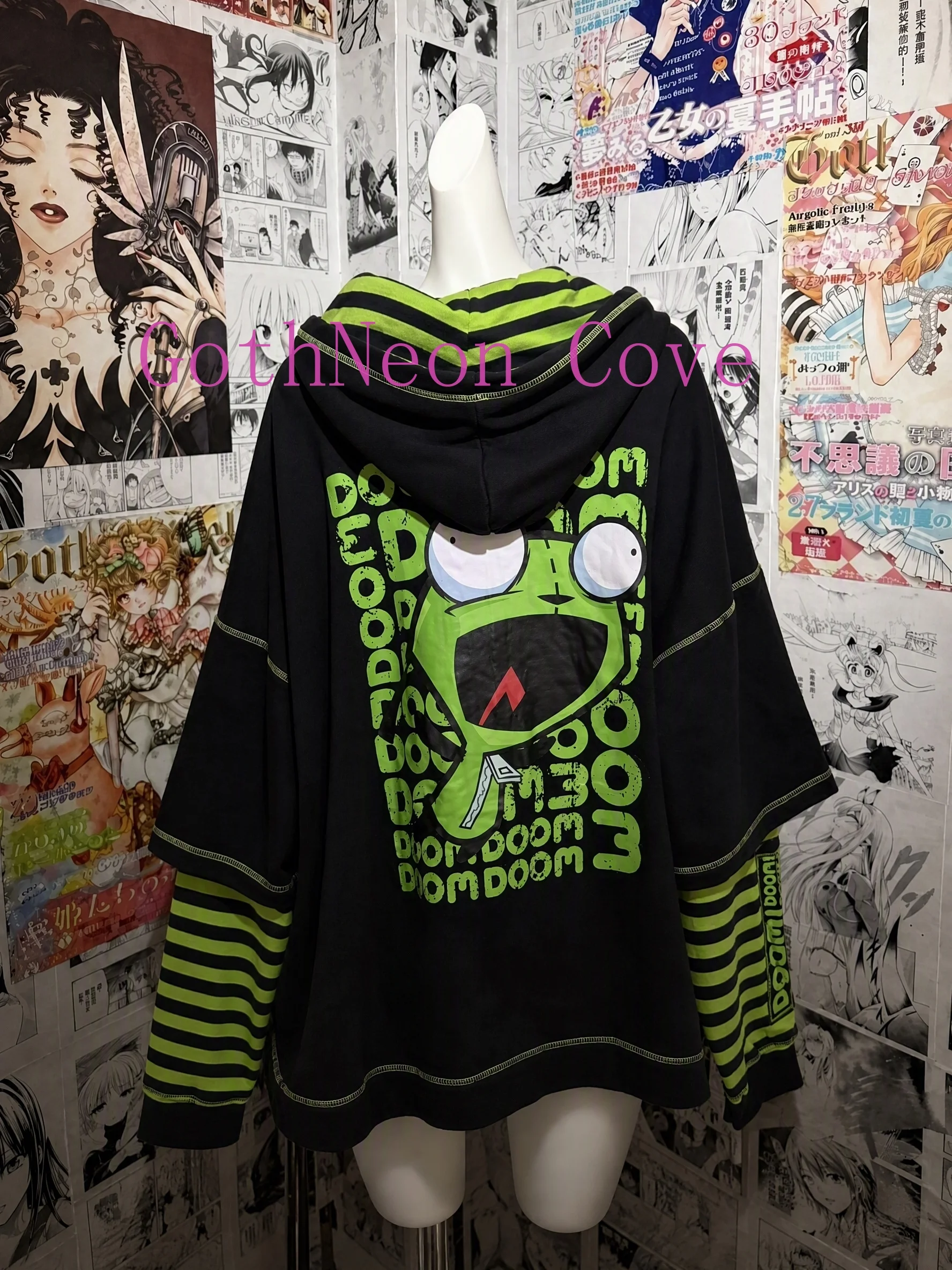 Streetwear-Hoodies, Jacken, Damenbekleidung, Kontrastfarben, gestreifte Kapuzenpullover, Cartoon-Print, lässige Mode-Hoodie, Y2k-Oberteile