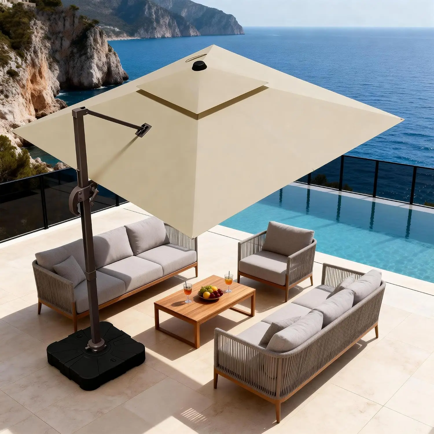 10x10Ft Patio Umbrella Outdoor Cantilever Rectangle Umbrella, 6-Level Tilt & 360° Rotation Offset Umbrella for, Customized