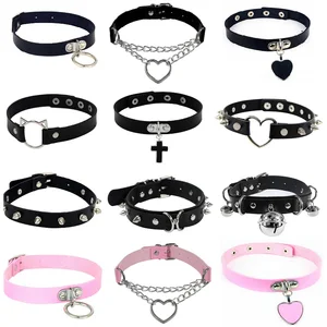 Mujer PU Leather Slave Punk Cobarda de gargantilla con campana cosplay bdsm rock goth remaches collar de espiga anillo sexy joyería gótica 12 Mejor collar de ventas SM - №9