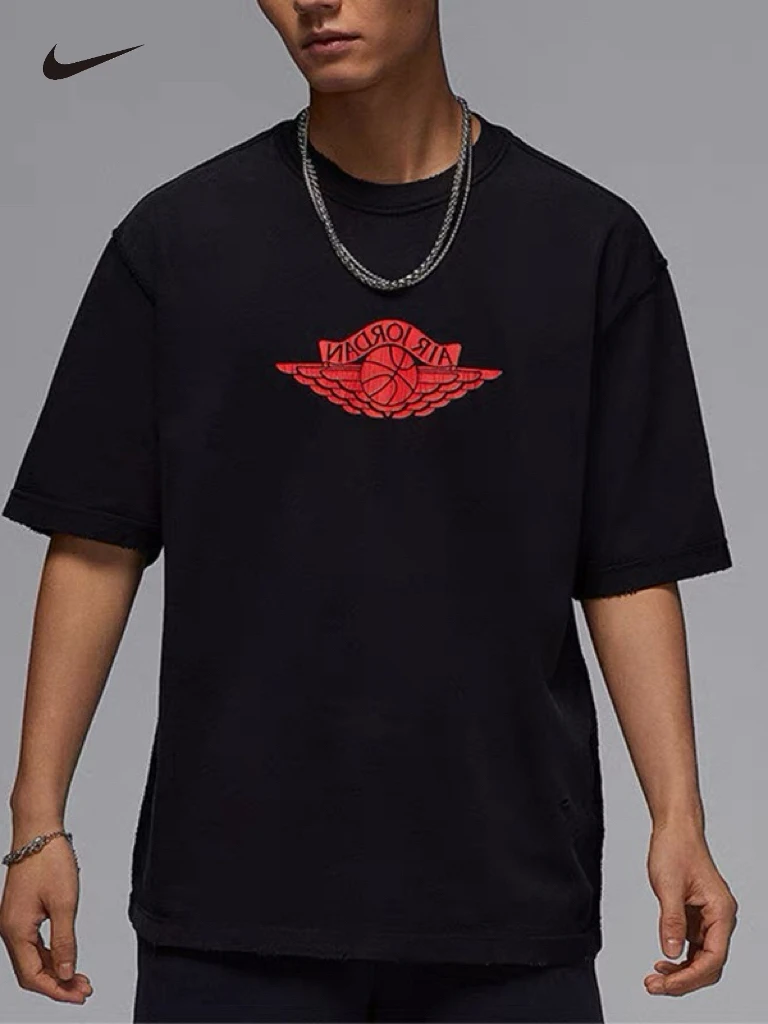 

Nike Men Jordan Wings Basketball Print Cotton T-shirt Summer New Arrival Loose Short Sleeve IB3131-010