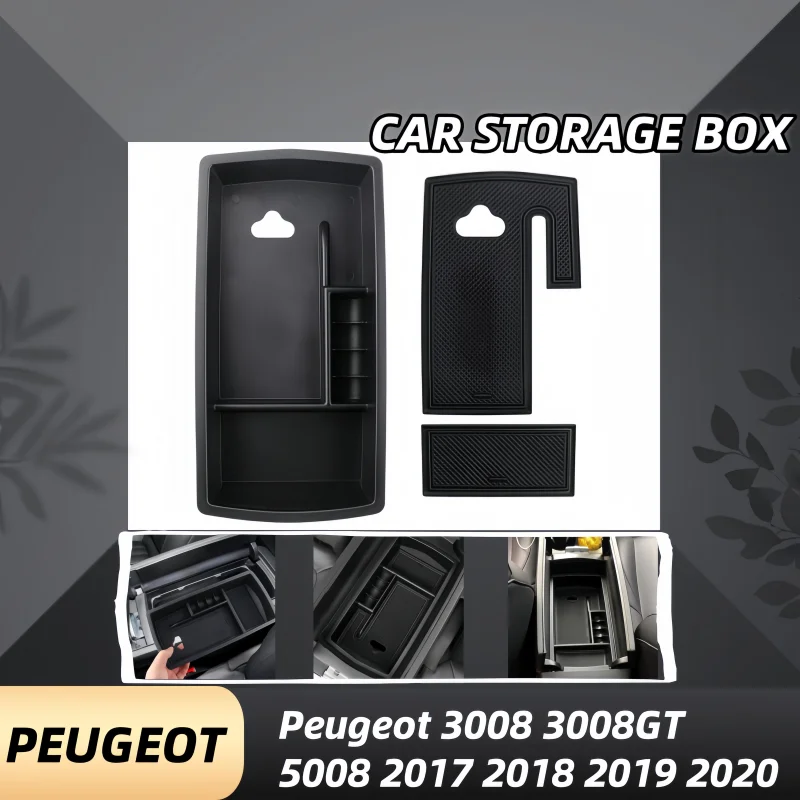 

For Peugeot 3008 3008GT 5008 2017 2018 2019 2020 Central Console Armrest Storage Box Stowing Tidying Car Accessories Black ABS