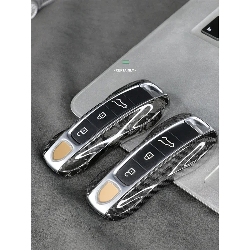 Real Carbon Fiber For Porsche Cayenne Panamera 718 911 Taycan Macan 14-2025 Car Remote Key Fob Case Cover Cap Replacement Shell