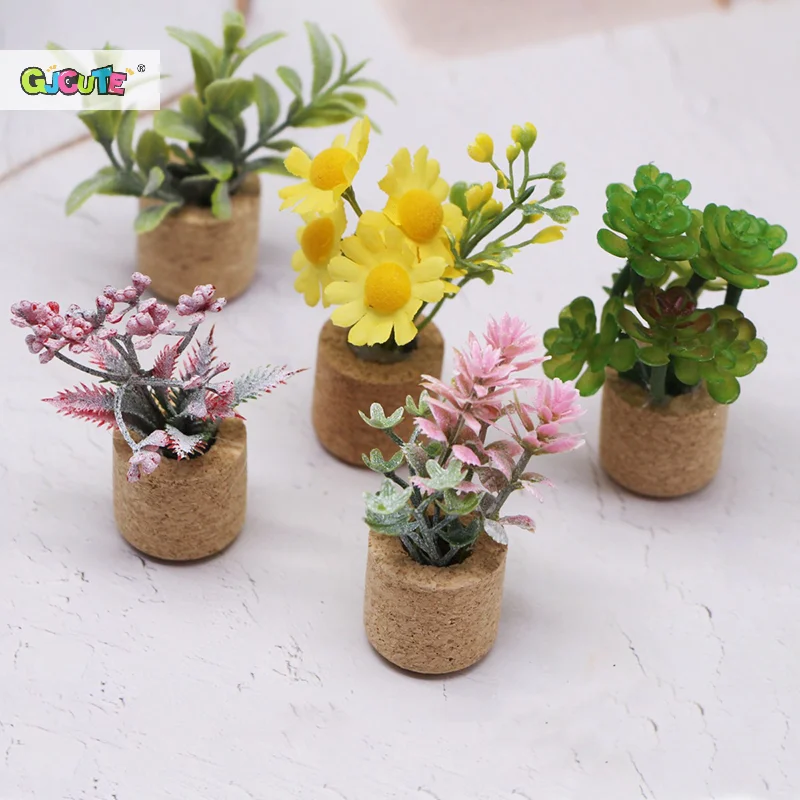 1:12 casa de bonecas simulação flor planta vaso modelo boneca casa em miniatura plantas verdes decoração do jardim micro paisagem ornamento