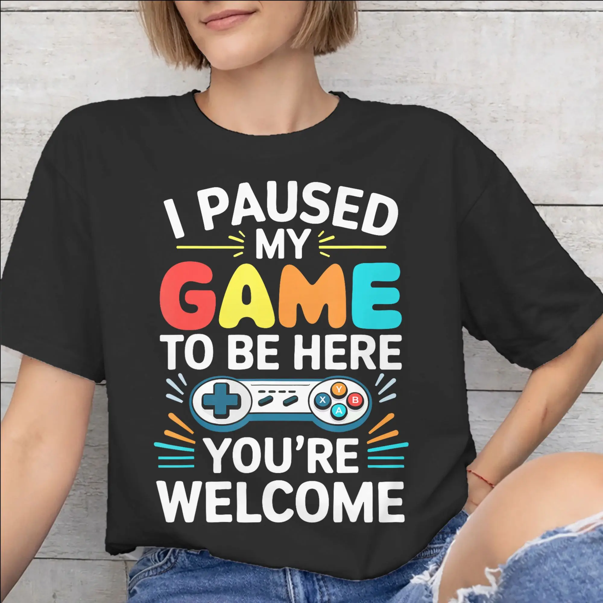 Men Women Printed I Paused My Game To Be Here  Tee T Shirt Cotton  T-shirts Clothes