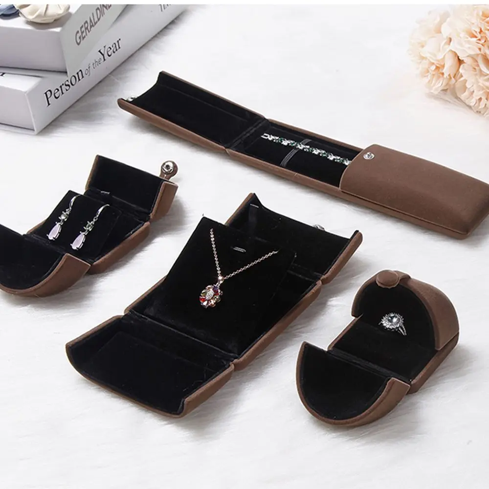 Creative Fresh Travel Necklace Solid Color Storage Box Double Open Jewelry Box Bracelet Holder Case Gift Box Velvet Jewelry Box