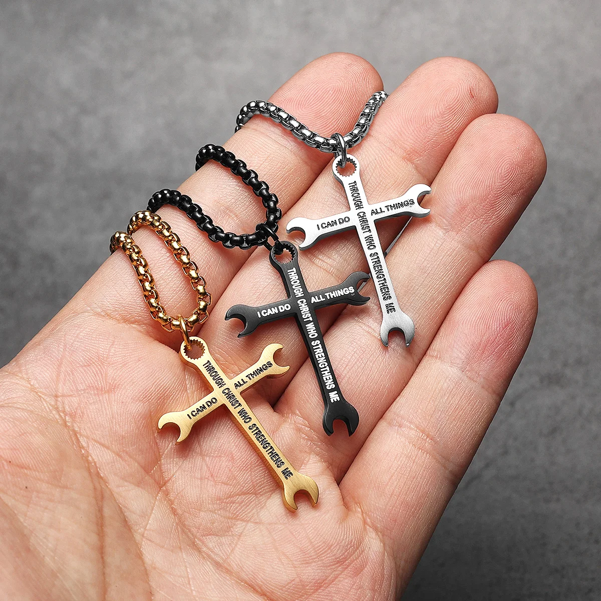 Simple Wrench Cross Stainless Steel Men Necklaces Pendant Chain Punk For Women Fashion Jewelry Gifts Wholesale Dropshiping
