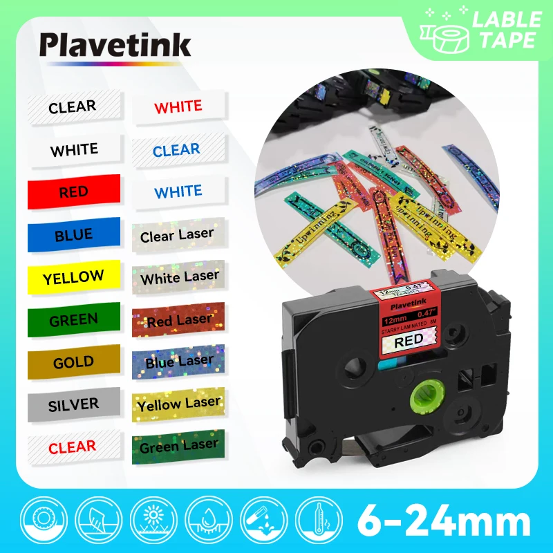 TZe-231L1 6/9/12mm 18mm Colorful Laser Label Tape Compatible for Borther Colorful Sparkling Tape for P-Touch PT-H100 Label Maker
