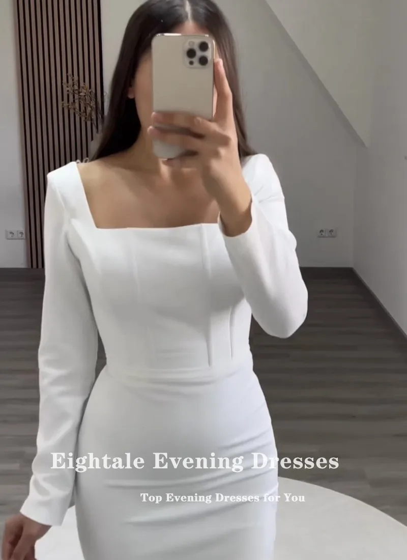 Eightale White Evening Dress for Wedding Party Strapless Mermaid Long Sleeve Customized Arabic Celebrity Prom Gowns