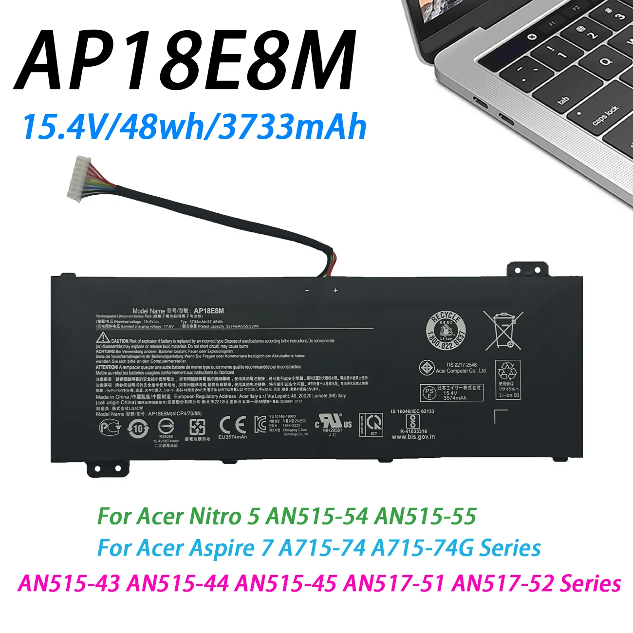 AP18E8M AP18E7M  Battery for Acer Nitro 5 AN515-54 AN517-51 AN515-55 AN515-44 AN515-43 Nitro AN715-51 PH315-52 PH317-52 PH317-53