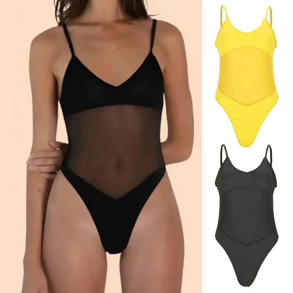 Mulheres Slim Fitting Oco Respirável Biquíni, Transparente, Não Transparente, Banho de Praia, Banho de Sol, Sem Marca Solar, Alça, Tamanho Único