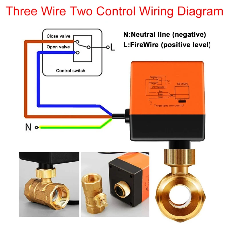 DN15/20/25/32/40/50 AC220V Brass Electric Ball Valve Three Wire Two Control 2-way 3-way Solenoid Valve with Actuator