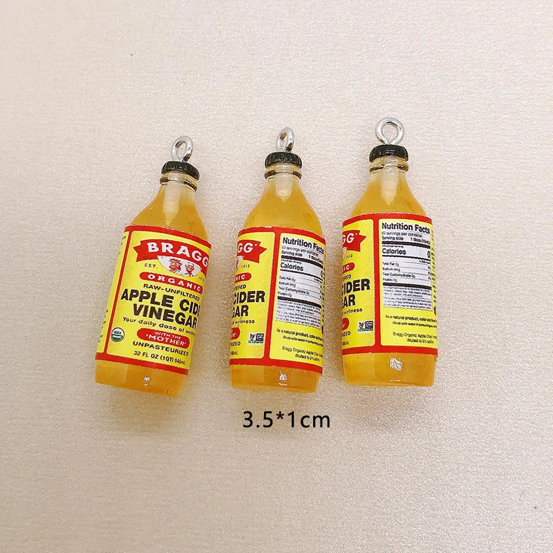 10pcs Mini Apple Cider Vinegar Resin Earring Charms Funny Cute Miniature Drink Bottle Keychain Pendant Diy Craft Jewelry Make