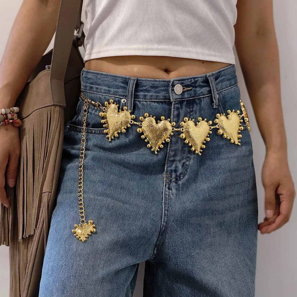 Gothic Metal Texture Large Heavy Love Heart Shaped Waist Chain for Women Personalized Adjustable Waist Chain Accessories Punk