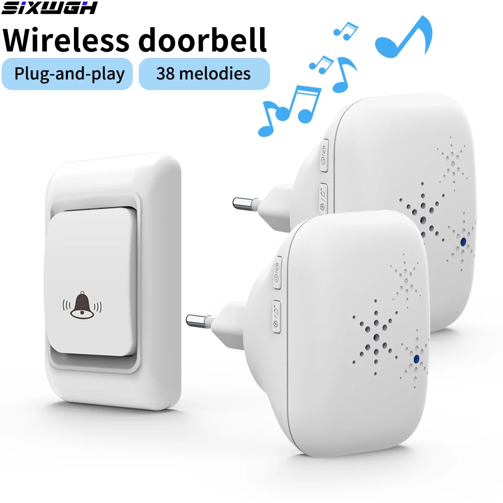 Wireless Doorbell EU Plug with 38 Chimes Long Distance 4 Volume Settings, Waterproof Cover