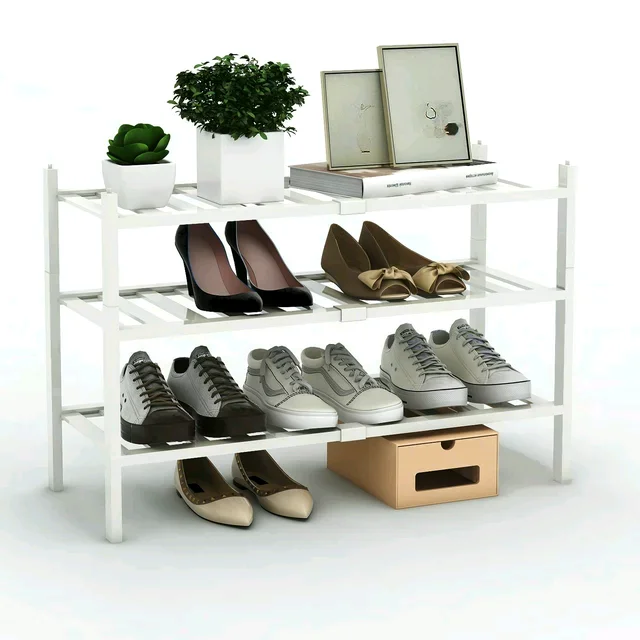 

！@Combohome Hot Sale Wholesale Bamboo Shoe Rack Stackable Wood 3-Tier Shoe Shelf with Handle
