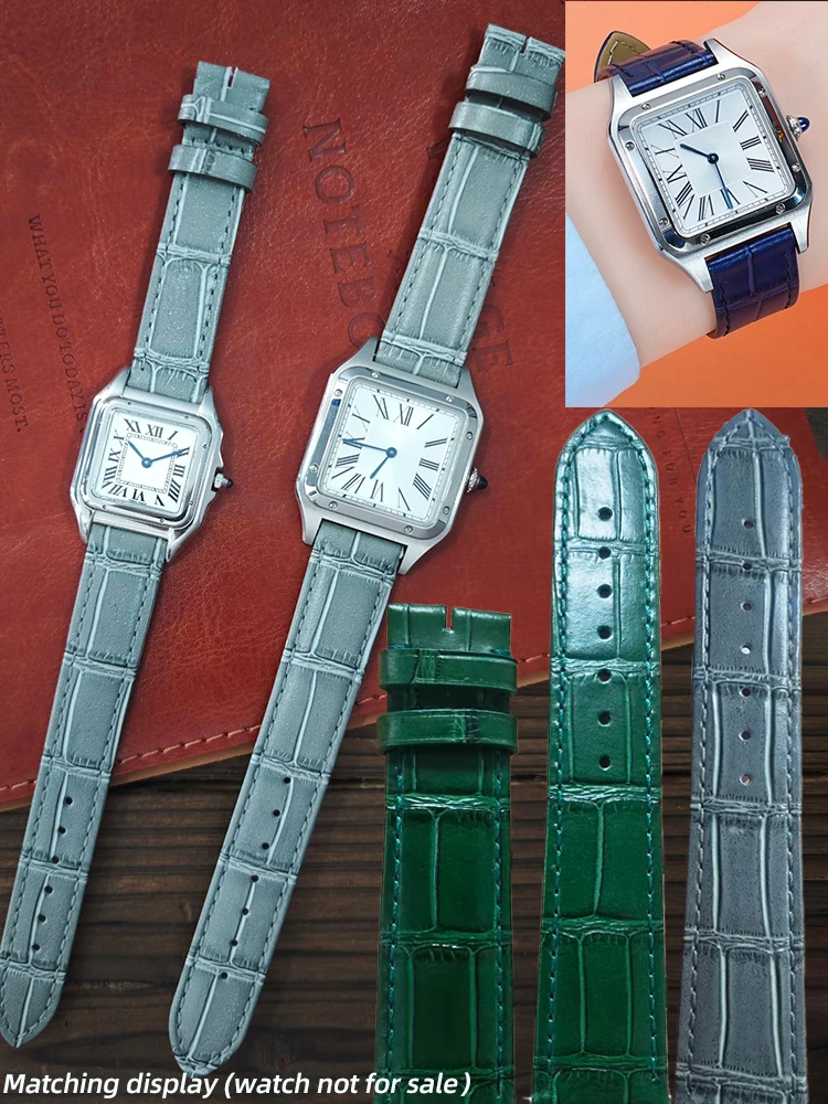Universal 15mm 17mm 18mm 20mm For Cartier Santos Tank Men Women WatchBand Grey Classic quick release Genuine Leather Watch Strap