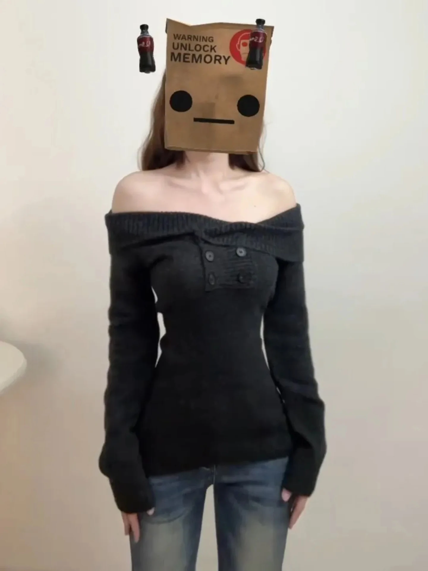 เสื้อไหมพรมถักสำหรับผู้หญิง ฤดูหนาว รุ่นใหม่ สไตล์เกาหลี ทรงเข้ารูป โชว์เอว สาวหวานซ่อนเปรี้ยว แบบเปิดไหล่ข้างเดียว