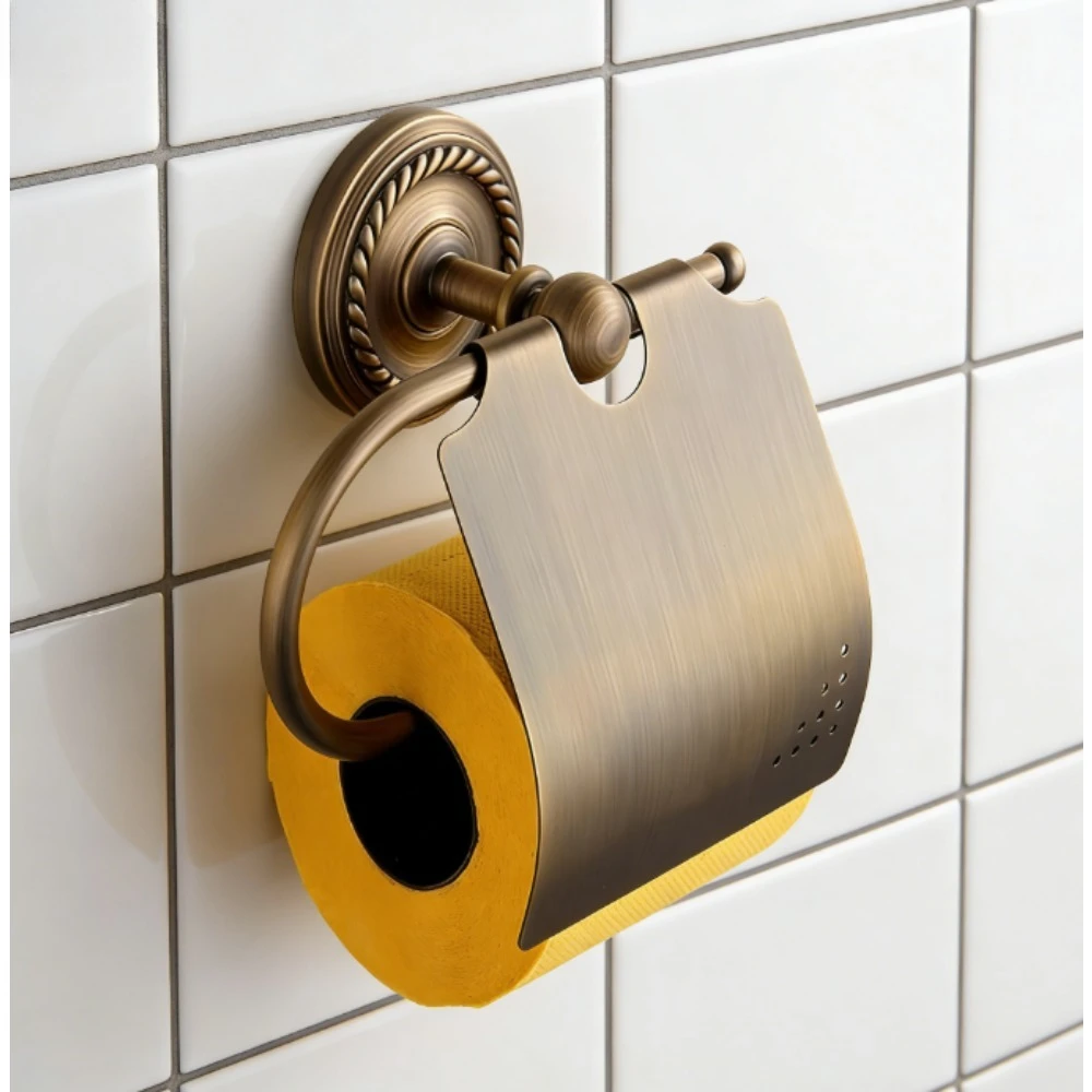 

Classic bathroom toilet paper holder, wall-mounted vintage antique brass roll box