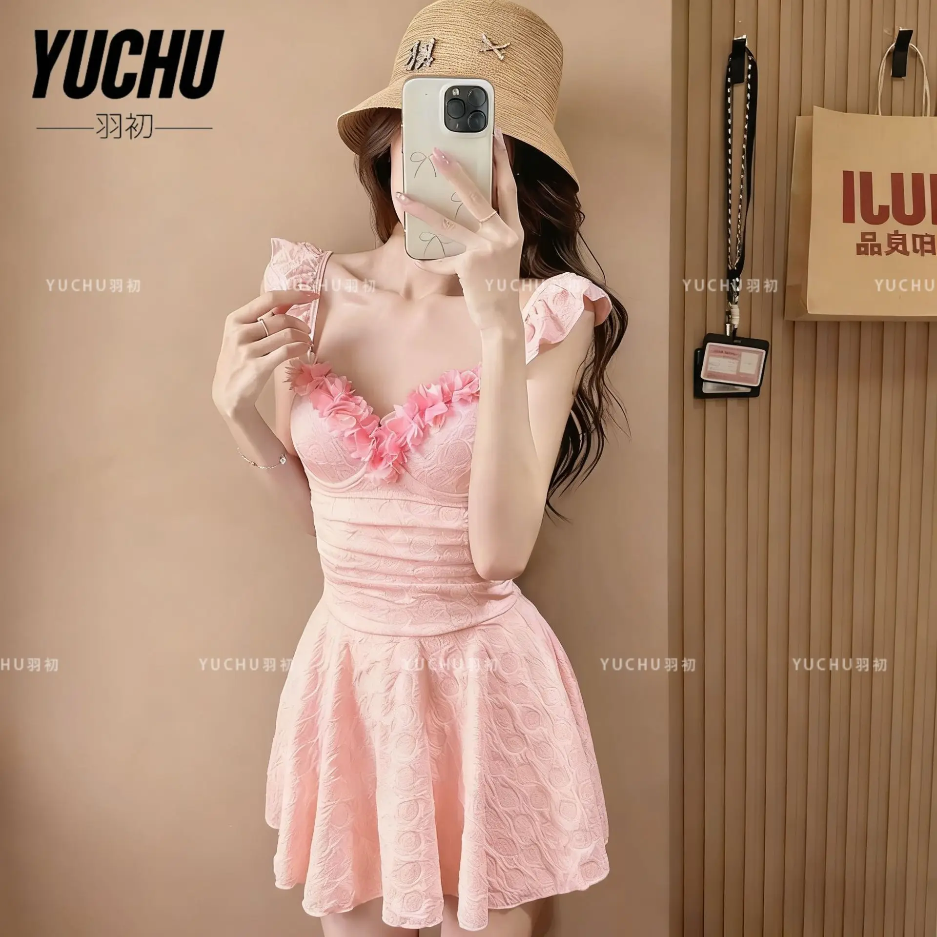 

Light Custom 2025 Women's Solid Color Halter One-Piece Swimsuit Flower Slim Sexy Pure Desire Beach Spa Vacation