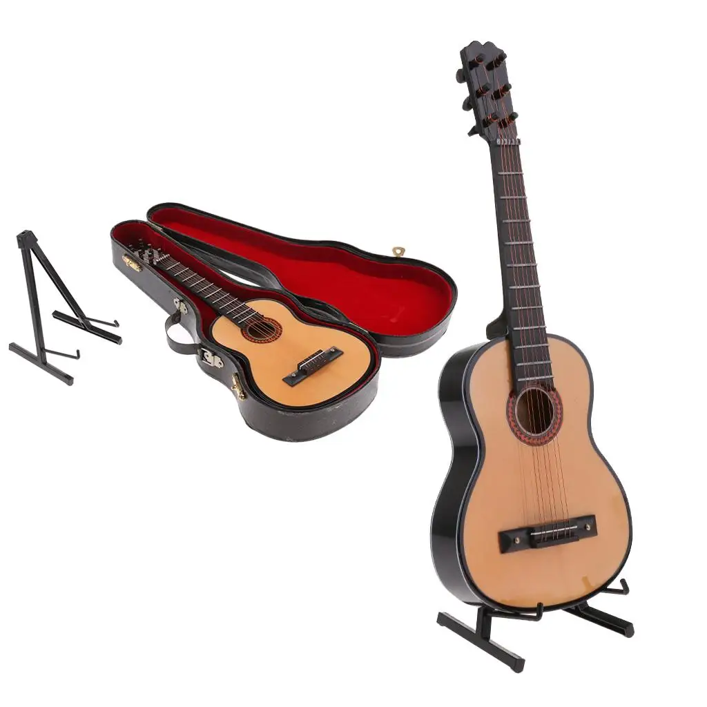 Dolls Action Figures Accessories 13 Cm Wooden Guitar Model Dollhouse Miniature Home