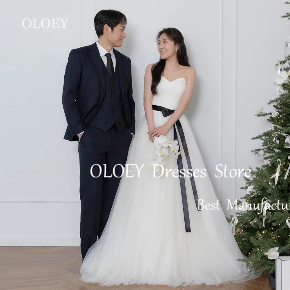 

OLOEY Simple Ivory A Line Wedding Dress Korea Photoshoot Sweetheart Soft Tulle Bridal Gown Floor Length Custom Vestidos De Novia