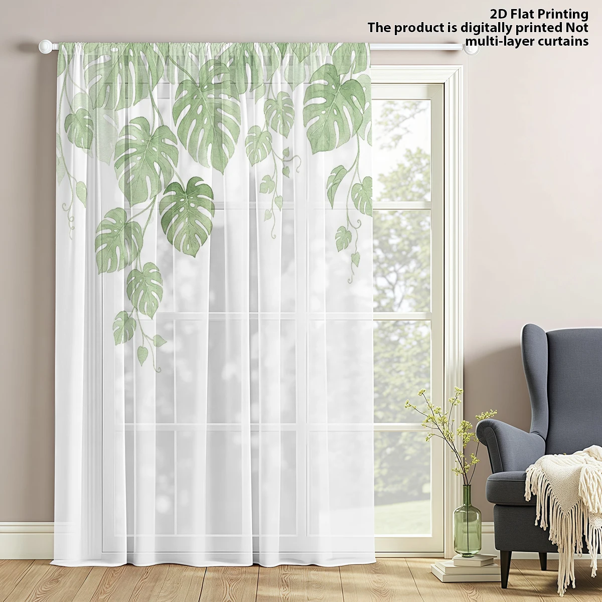 Leaf Sheer Curtain, Good Quality Asazal Solid Screen Modern Voile For Living Room,Balcony,Bedroom Decoration,  Machine Washable