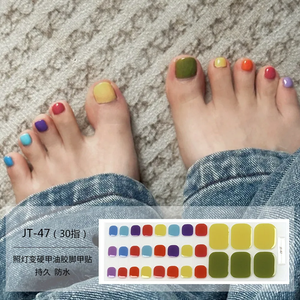 Zomer Semi-uithardbare UV Gel Teennagel Sticker Fonkelende Pure Groene Ui Springen Kleur Semi-gebakken Teennagel Gel manicure Sticker