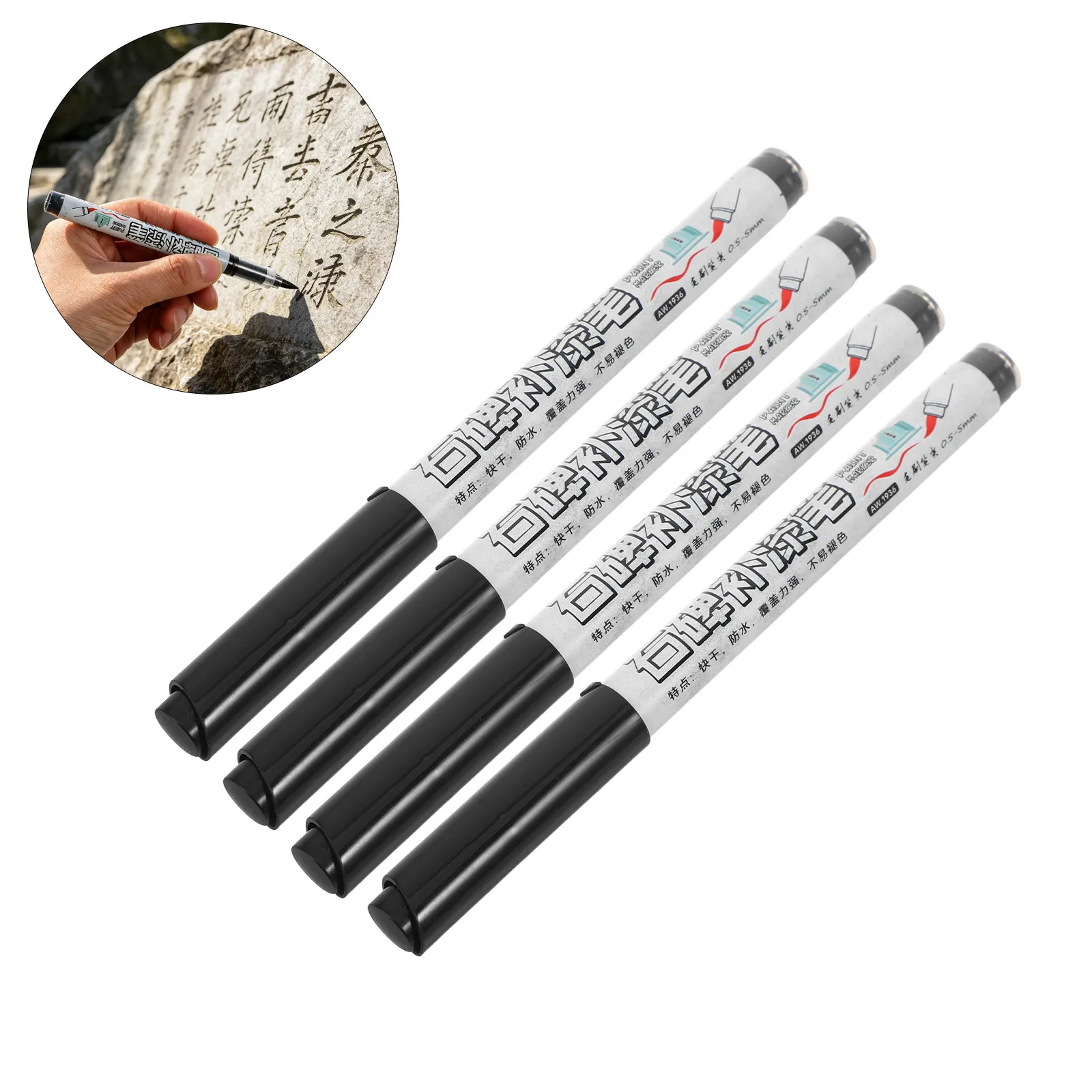 4Pcs Tombstone Paint Pens Oil Based Quick Dry Waterproof Marker Rock Painting Pen Black for Grave Headstone Lettering Repair